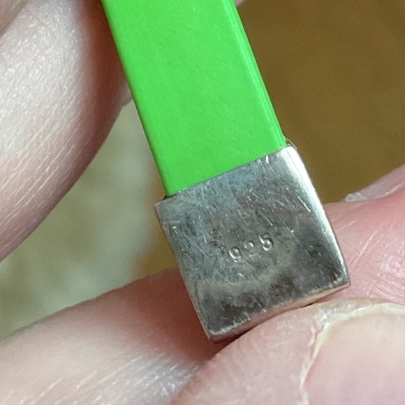 Sterling Silver 925 Mother Of Pearl Inlay Design silicone band unisex bracelet - Picture 4 of 11